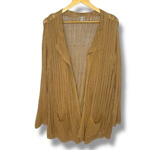 J. Jill Linen Blend Tan Brown Open Knit Open Front Cardigan Sweater Women’s XL